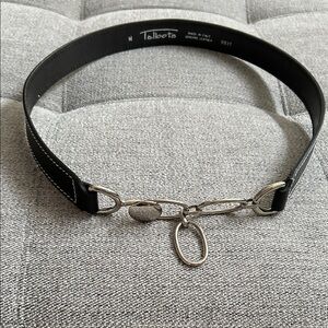 Talbots Black Leather Belt with Chain Links
